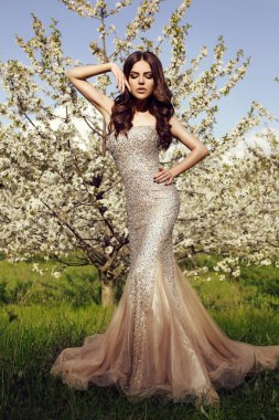 lüks pullu elbiseli güzel büyüleyici kadın  