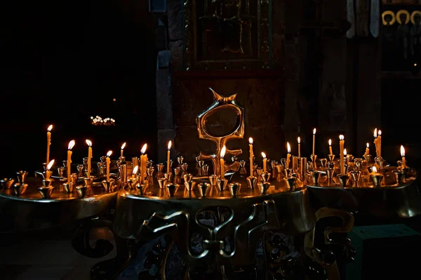 Wide Candlestick Burning Candles — Φωτογραφία Αρχείου