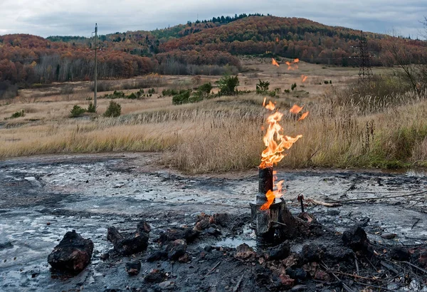 Gas Eruption Starunya Villaga Zakarpattia Ukraine — Stock Photo, Image