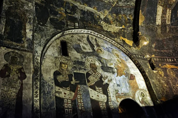 Zerstörte Wandmalereien Der Entschlafens Kirche Höhlenkloster Vardzia Georgien — Stockfoto