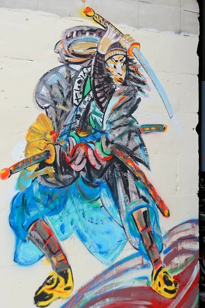 Mural Samurai Una Pared Aire Libre Calle Kiev Ucrania —  Fotos de Stock