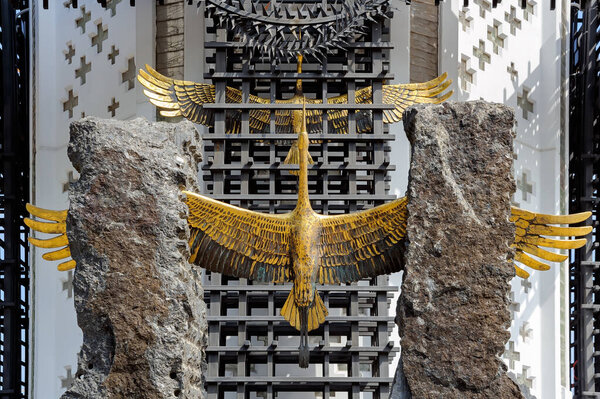 Stoned golden cranes of The National Museum Memorial to Victims of the Holodomor in Kyiv Ukraine