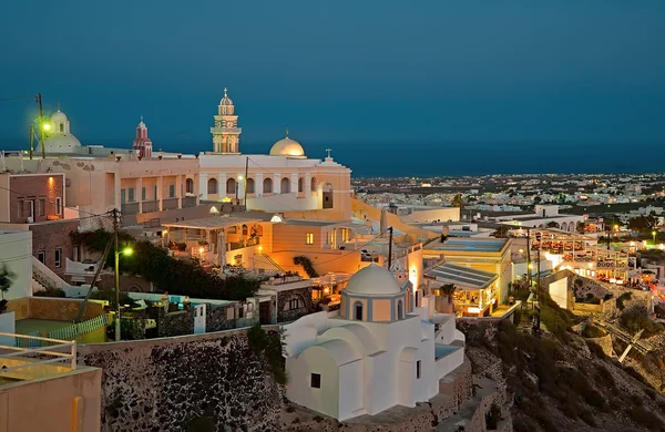 Santorini, Yunanistan, gece 3, Fira panorama — Stok fotoğraf