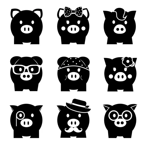 Piggy bank icon set, front view — Stock Vector