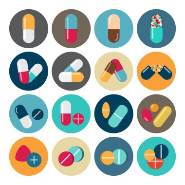 Colorful pills and capsules icon clipart