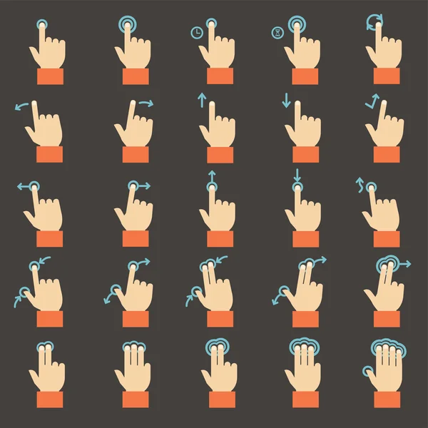 Touch-Gesten Icons gesetzt, flaches Design — Stockvektor