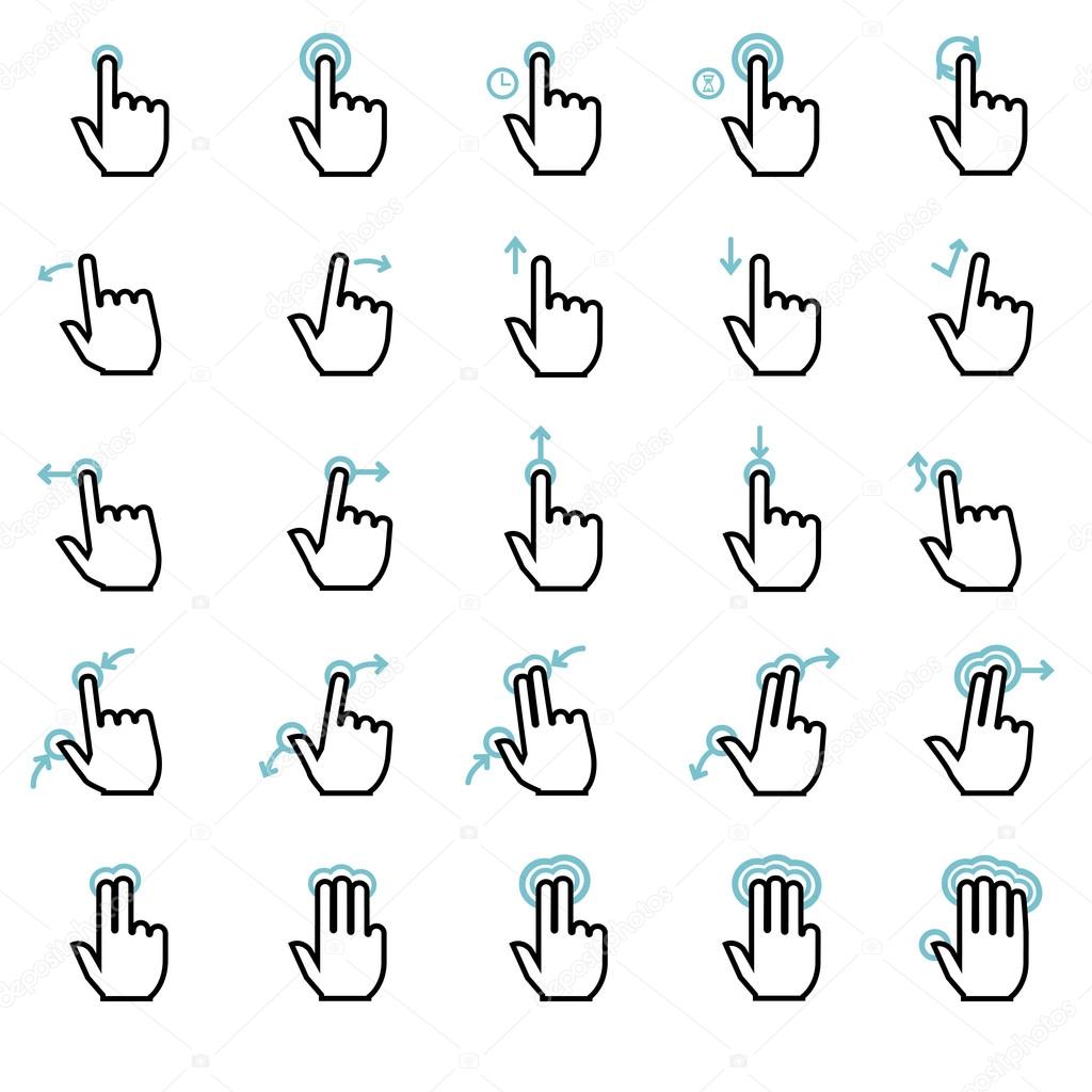 Touch gestures icons set,