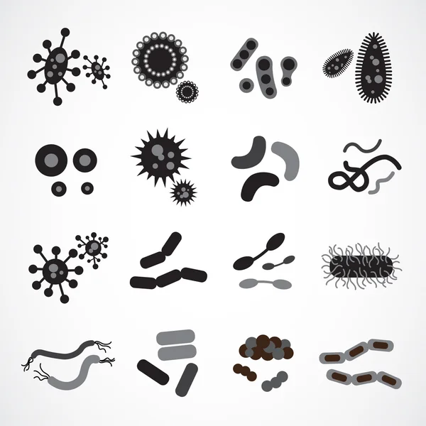 Conjunto de ícones com bactérias e vírus — Vetor de Stock