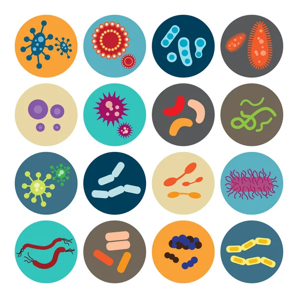 Conjunto de ícones com bactérias e vírus — Vetor de Stock