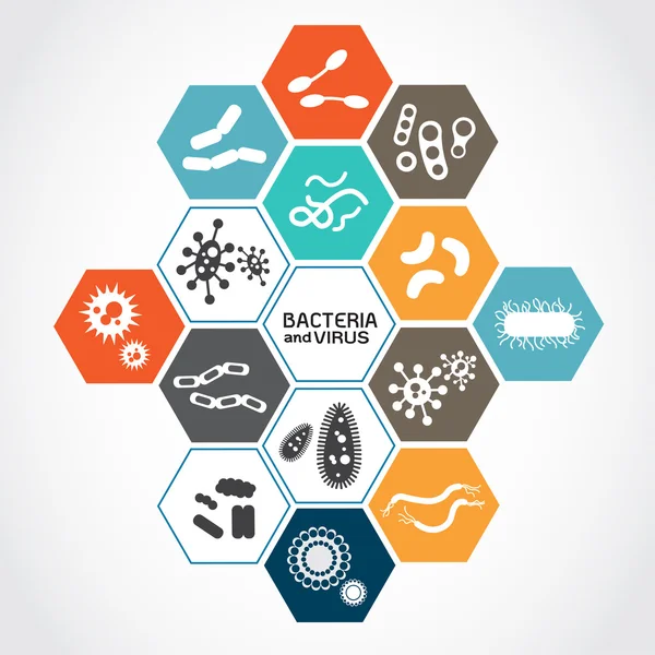 Conjunto de iconos con bacterias y virus — Vector de stock