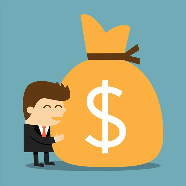 Businessman hugging  a sack of money — Stock Vector