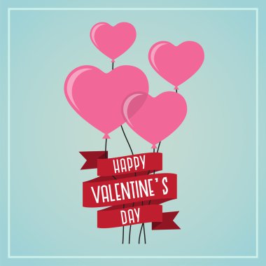 Kalp balon tipografi ve şerit, tebrik kartı