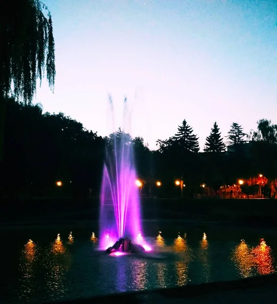 Fontaine Colorée Nuit Kamenets Podolsky Ukraine — Photo