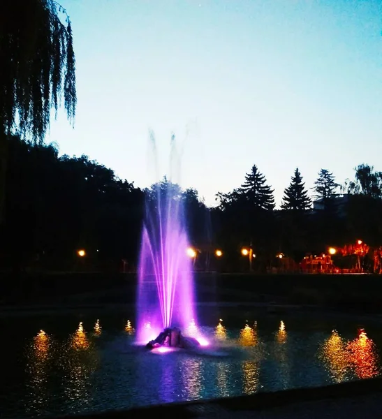 Fontaine Colorée Nuit Kamenets Podolsky Ukraine — Photo