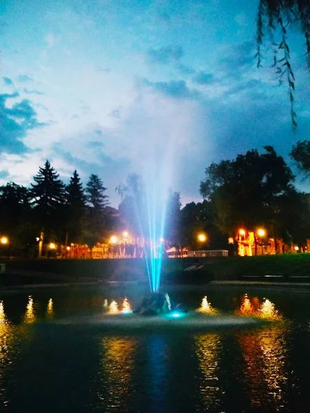 Fontaine Colorée Nuit Kamenets Podolsky Ukraine — Photo