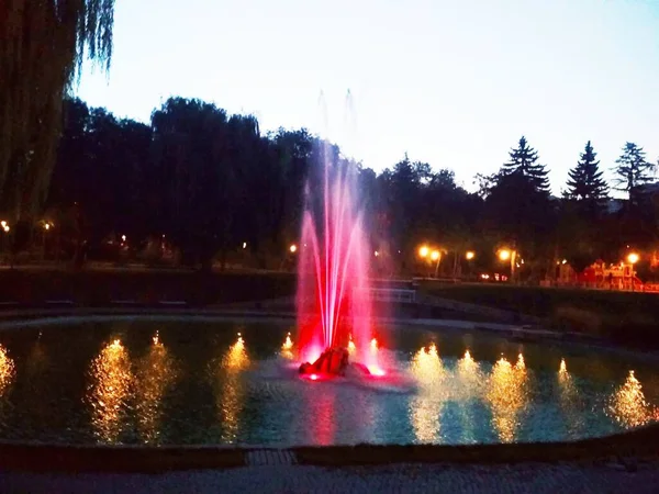 Fontaine Colorée Nuit Kamenets Podolsky Ukraine — Photo