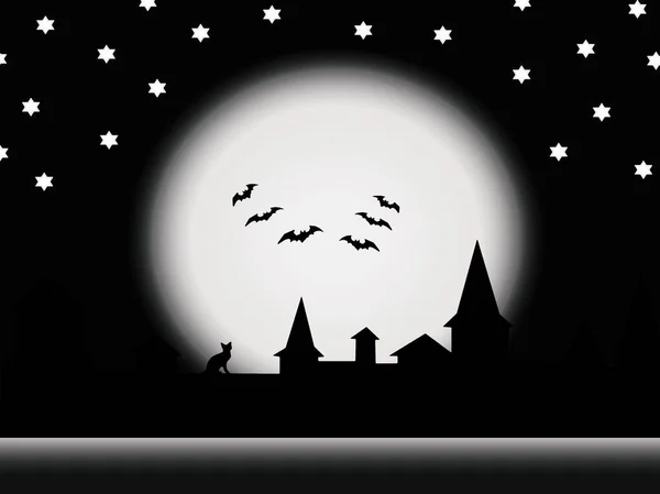 Halloween Silhouetten Der Altstadt Vor Dem Hintergrund Des Vollmondes Der — Stockfoto