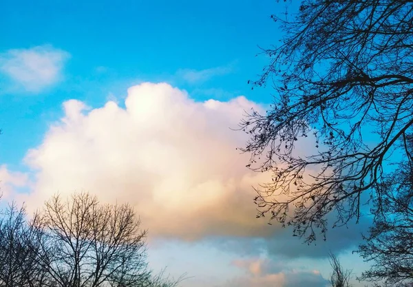涼しい冬の日に空にぶら下がるウールパックの雲 自然な背景 — ストック写真