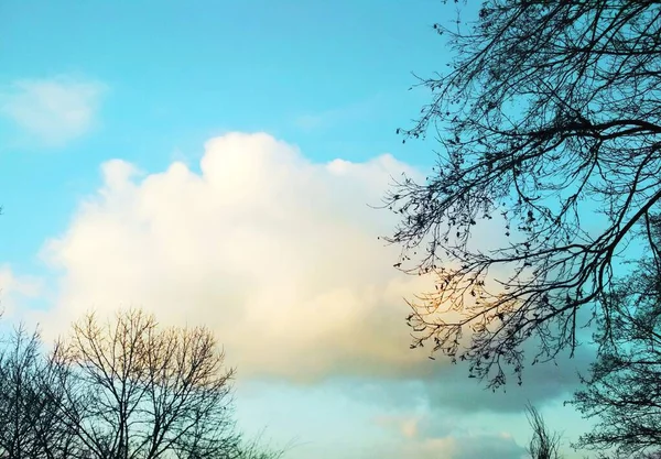 涼しい冬の日に空にぶら下がるウールパックの雲 自然な背景 — ストック写真