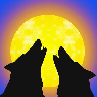 Bir çift yün uluyor ve bütün aya bakıyor, klipsleme sanatı 