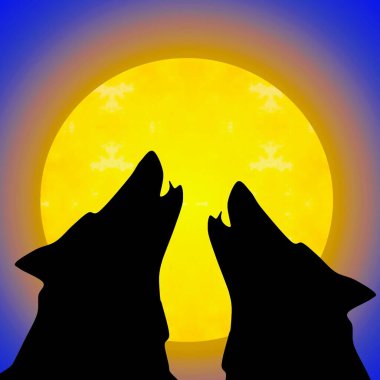 Bir çift yün uluyor ve bütün aya bakıyor, klipsleme sanatı 