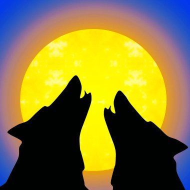 Bir çift yün uluyor ve bütün aya bakıyor, klipsleme sanatı 