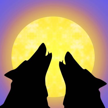 Bir çift yün uluyor ve bütün aya bakıyor, klipsleme sanatı 