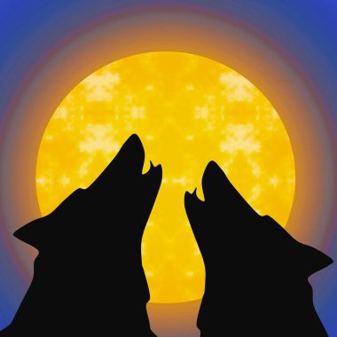 Bir çift yün uluyor ve bütün aya bakıyor, klipsleme sanatı 