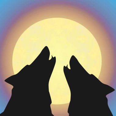 Bir çift yün uluyor ve bütün aya bakıyor, klipsleme sanatı 