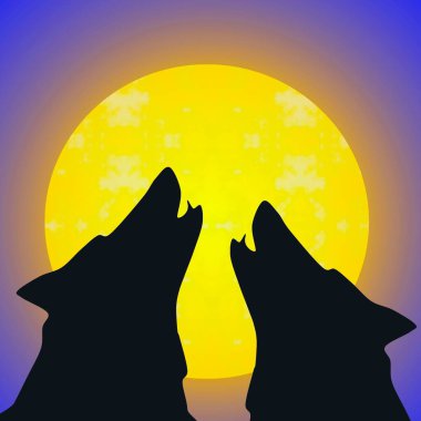 Bir çift yün uluyor ve bütün aya bakıyor, klipsleme sanatı 