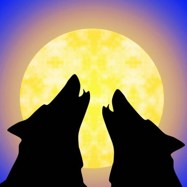 Bir çift yün uluyor ve bütün aya bakıyor, klipsleme sanatı 