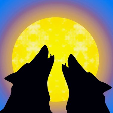 Bir çift yün uluyor ve bütün aya bakıyor, klipsleme sanatı 