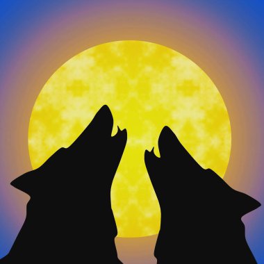 Bir çift yün uluyor ve bütün aya bakıyor, klipsleme sanatı 