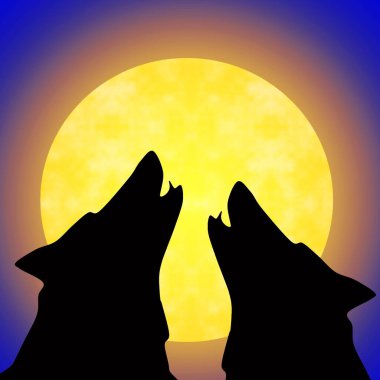 Bir çift yün uluyor ve bütün aya bakıyor, klipsleme sanatı 