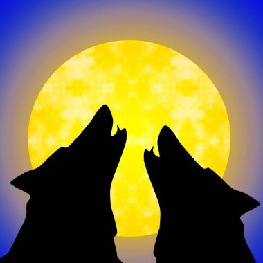 Bir çift yün uluyor ve bütün aya bakıyor, klipsleme sanatı 