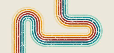 70 'ler tarzı posterler, duvar kağıtları ve yaratıcı grafik tasarımı için mükemmel, eski grunge desenli Retro kıvrımlı çok renkli çizgili vektör arkaplanı.