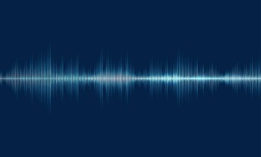 Dinamik mavi dalga formu titreşim koyu arkaplan üzerinde ses veya ses sinyalini temsil eder, müzik, podcast, ses düzenleme veya teknoloji teması için idealdir.