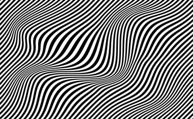 Çarpık siyah beyaz çizgiler optik bir illüzyon etkisi yaratıyor. Soyut tasarım, retro sanat ve modern dekoratif projeler için mükemmel..