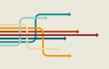 Modern grafik tasarımında çoklu ileri ok oluşturan çok renkli çizgiler, seçenekleri, yönü, iş akışını, ilerlemeyi ve dinamik hareketi sembolize eder