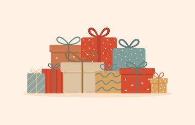 Kurdeleli şirin hediye kutuları koleksiyonu ve sıcak pastel renkli şablonlar.