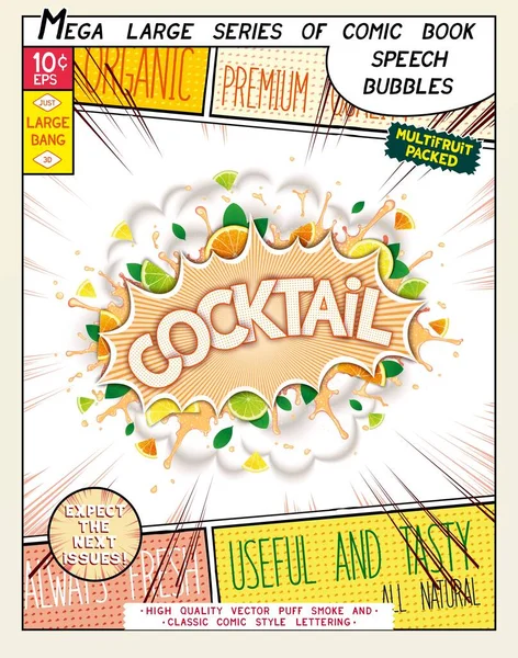 Koktail Ledakan Warna Warni Dengan Buah Percikan Dan Awan Asap Grafik Vektor