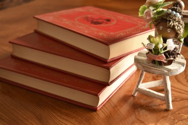 Kırmızı kaplı üç kitap ile rezervasyon yaptırın