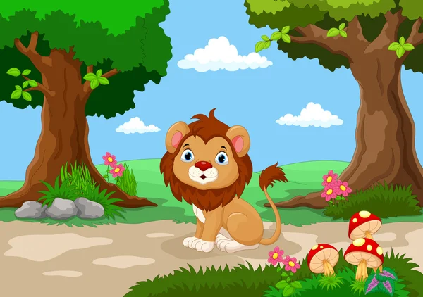 Funny baby lion cartoon sitting — Stock Vector