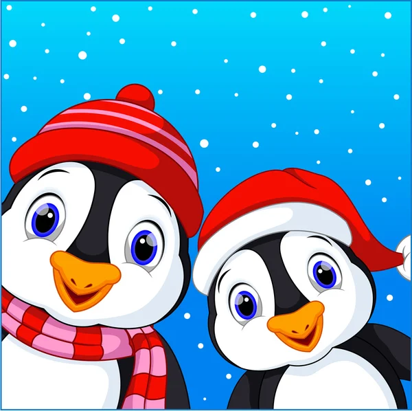 Bonito pinguins desenhos animados — Vetor de Stock