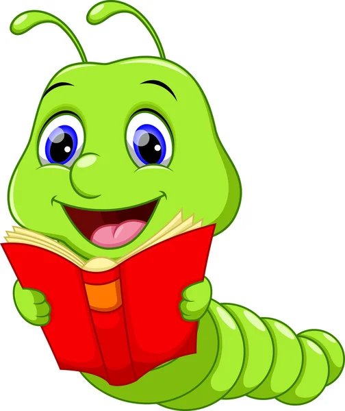 Cute Worm Reading a Book — Stock Vector