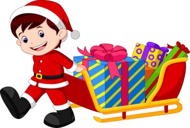 Hediyeler tam bir atlı kızak çekerek çocuk