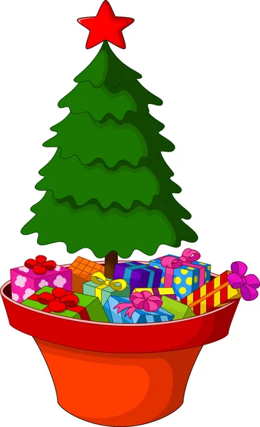 Χριστουγεννιάτικα δέντρα και σωρούς από δώρα — Διανυσματικό Αρχείο