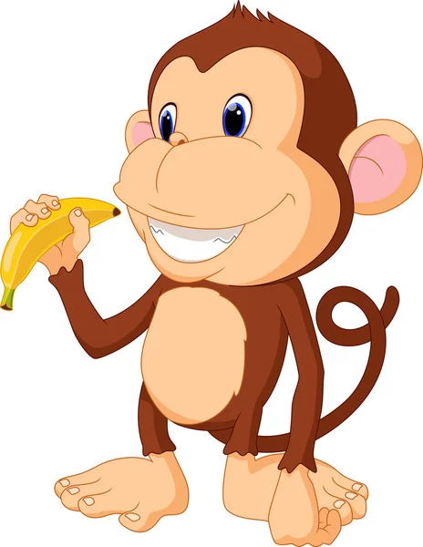 Macaco comer banana desenhos animados — Vetor de Stock