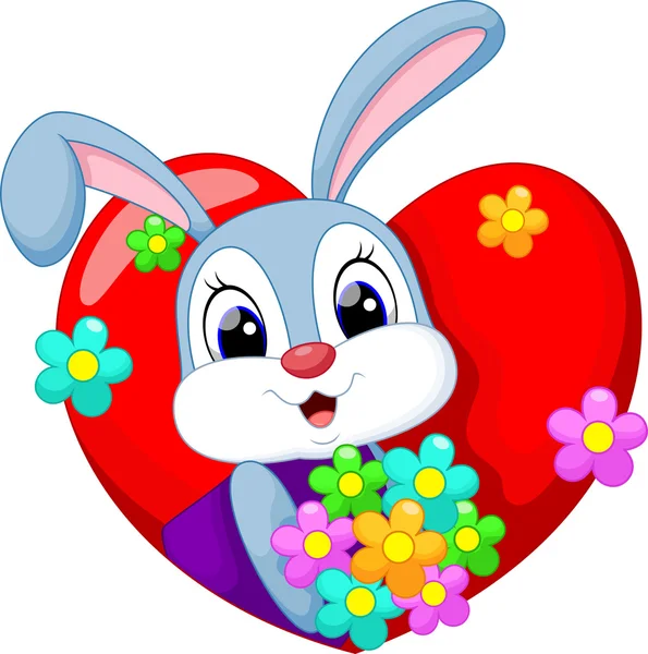 可爱的小兔子与花 — 图库矢量图片