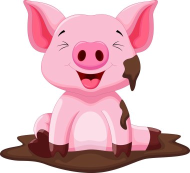 Funny pig playing in the mud clipart